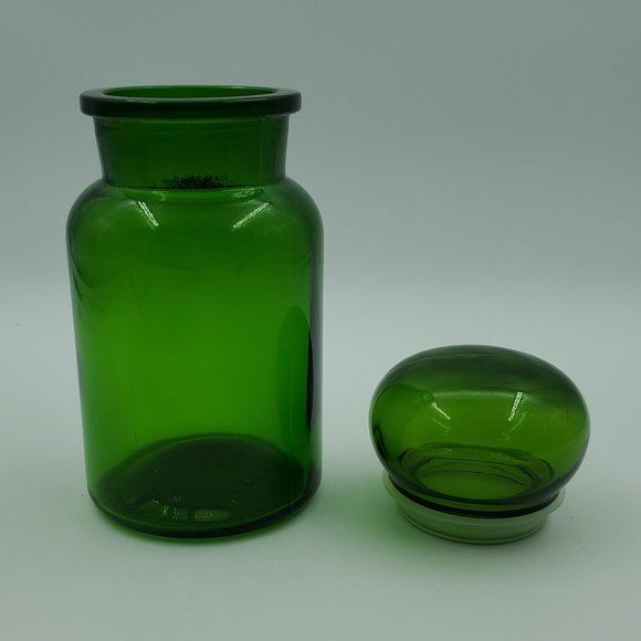 Large Emerald Green Apothecary Jar Bubble Lid Glass Canister Made in Belgium - Picture 2 of 7